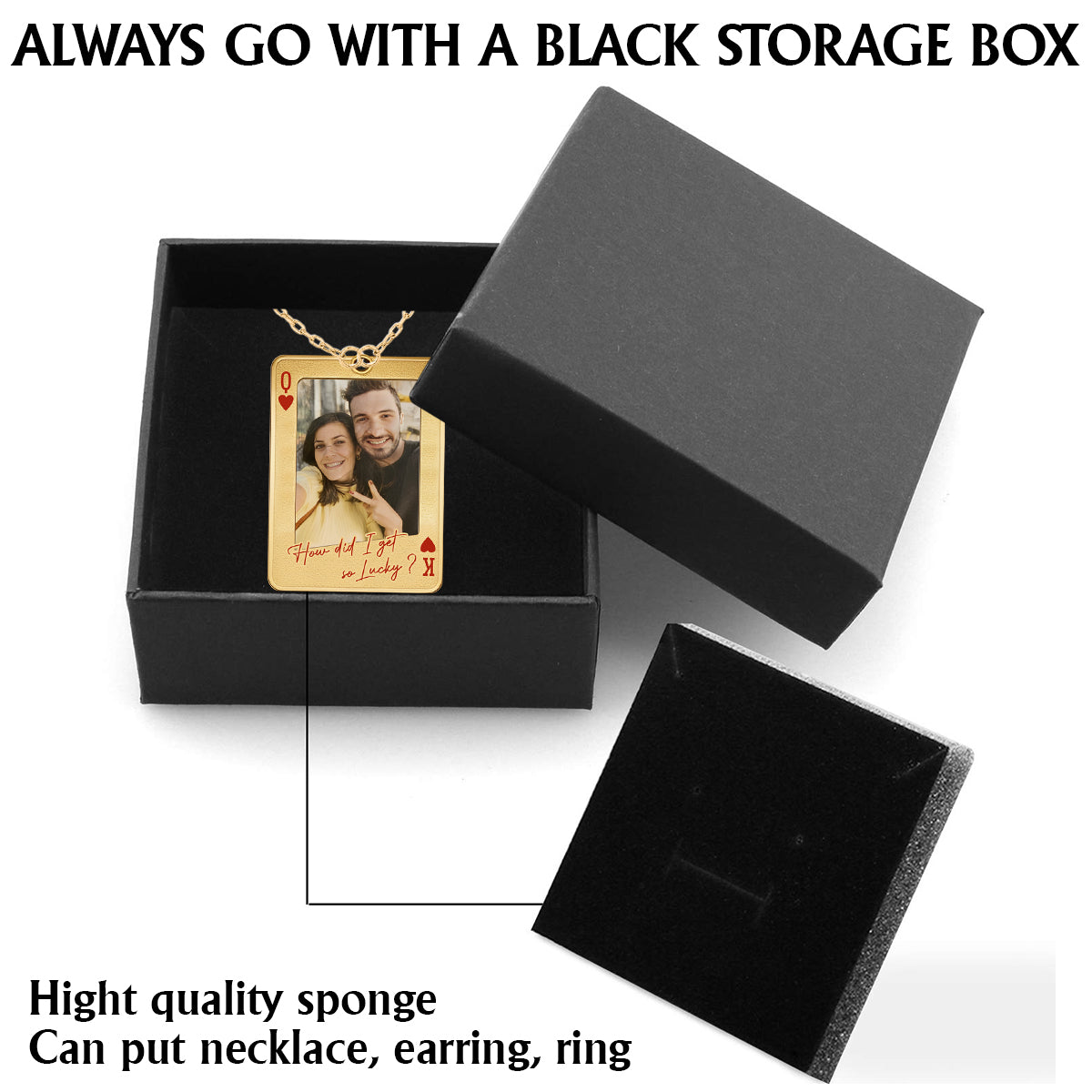 Custom Photo Playing Card - Personalized Couple Shaped Metal Pendant Necklace