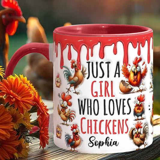 Einfach ein Mädchen, das Hühner liebt – personalisierte Tasse mit Hühnermotiv
