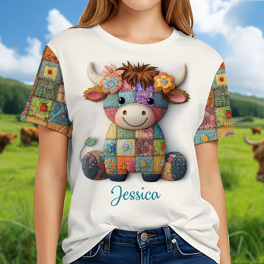 Einfach ein Mädchen, das Hochlandrinder liebt – personalisiertes T-Shirt mit Hochlandrind-Motiv