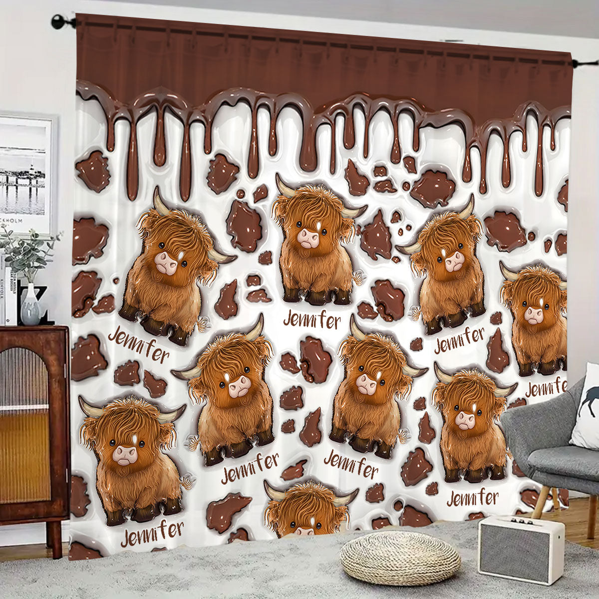 Amoureux des vaches des Highlands - Ensemble de rideaux occultants personnalisés à motif vache des Highlands