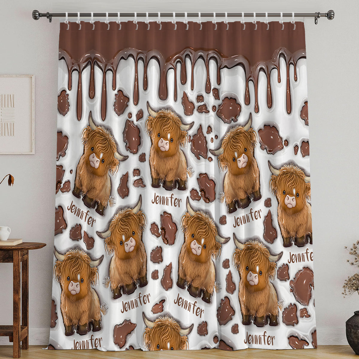 Amoureux des vaches des Highlands - Ensemble de rideaux occultants personnalisés à motif vache des Highlands