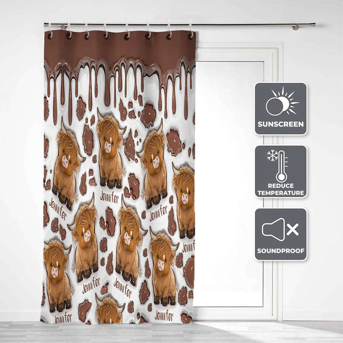 Amoureux des vaches des Highlands - Ensemble de rideaux occultants personnalisés à motif vache des Highlands