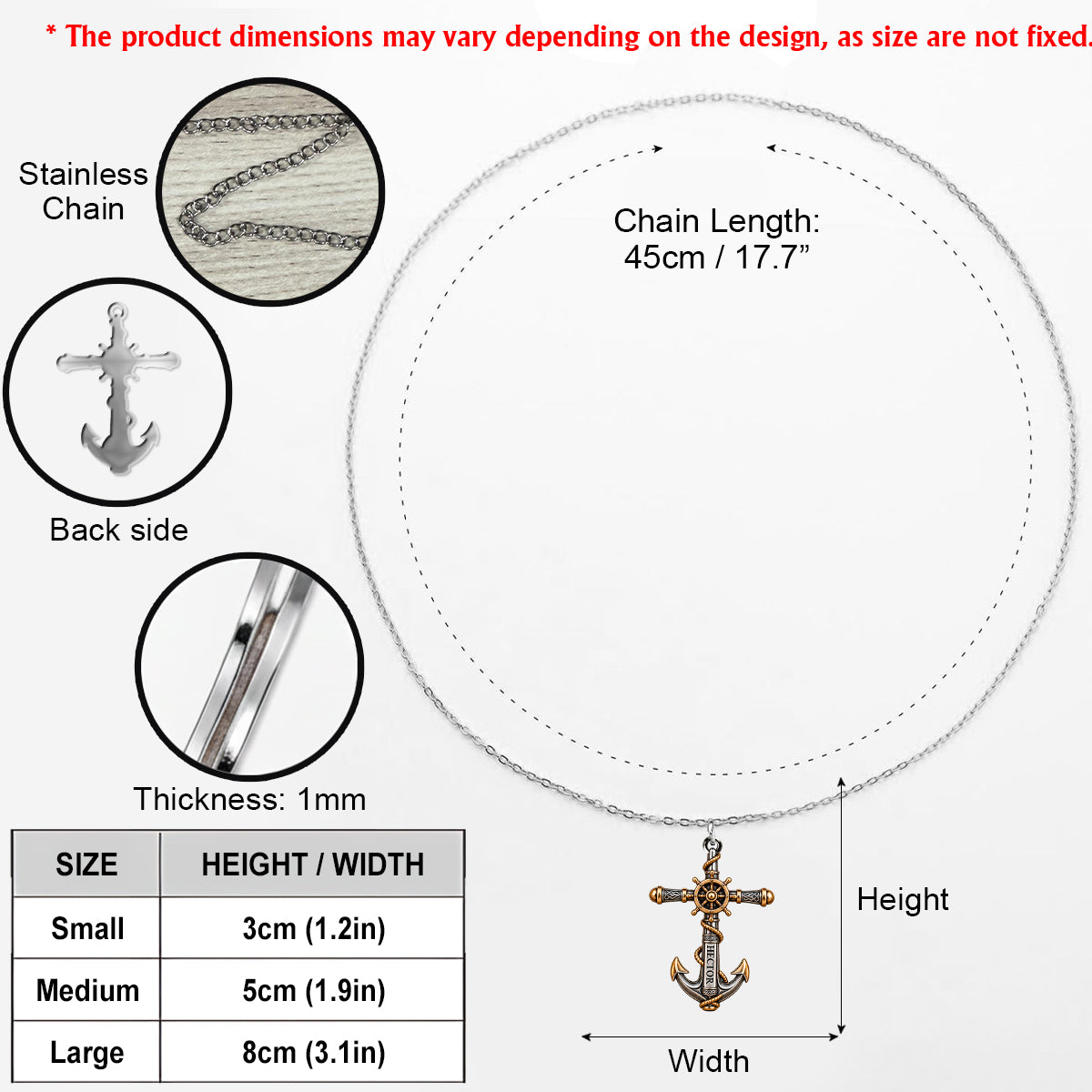 Anchor - Personalized Boating Shaped Metal Pendant Necklace