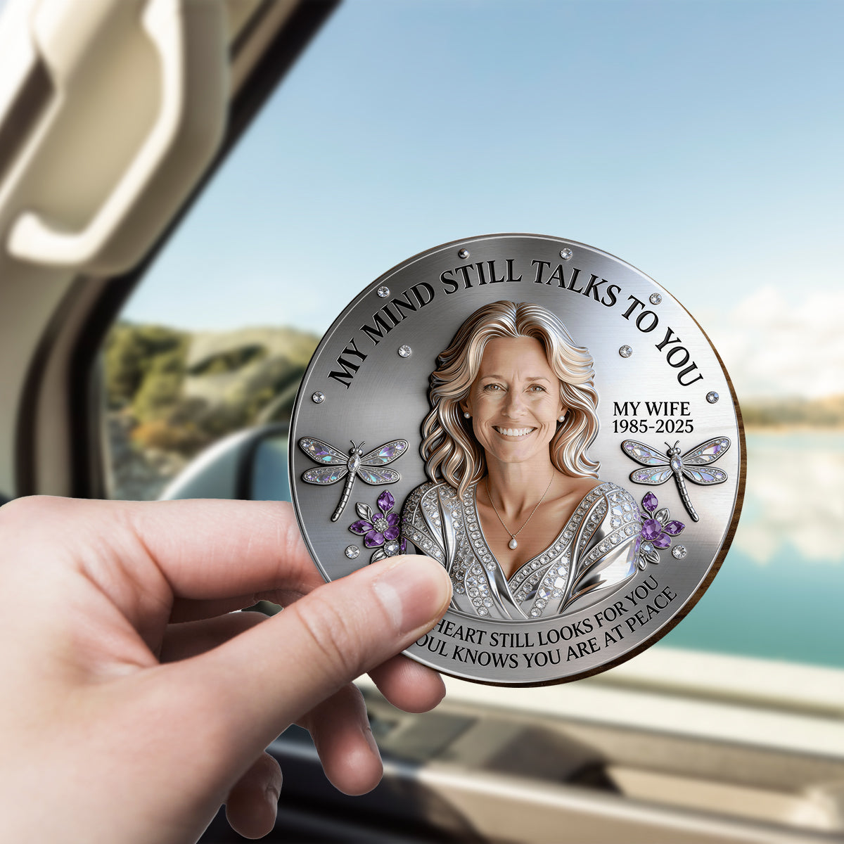 My Mind Still Talks To You - Personalized Memorial Shaped Car Visor Clip