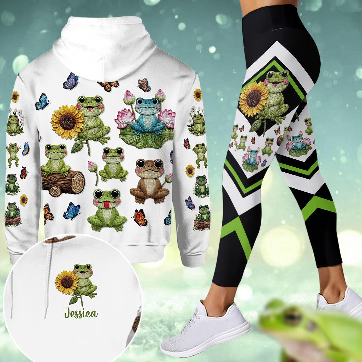 Einfach ein Mädchen, das Frösche liebt – Personalisierter Frosch-Hoodie und Leggings