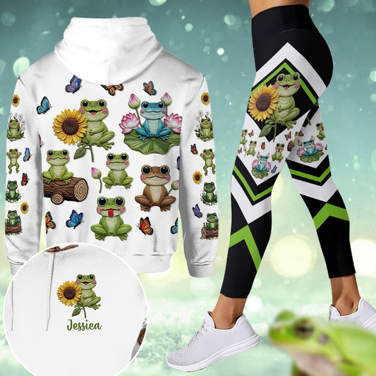 Einfach ein Mädchen, das Frösche liebt – Personalisierter Frosch-Hoodie und Leggings
