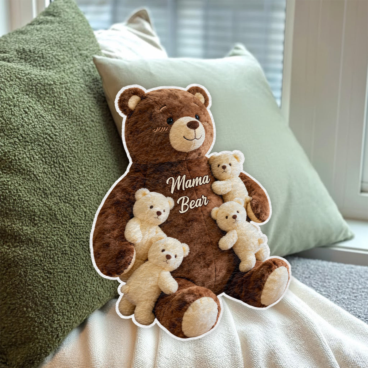 Coussin personnalisé en fausse fourrure « Maman Ours » en forme de maman