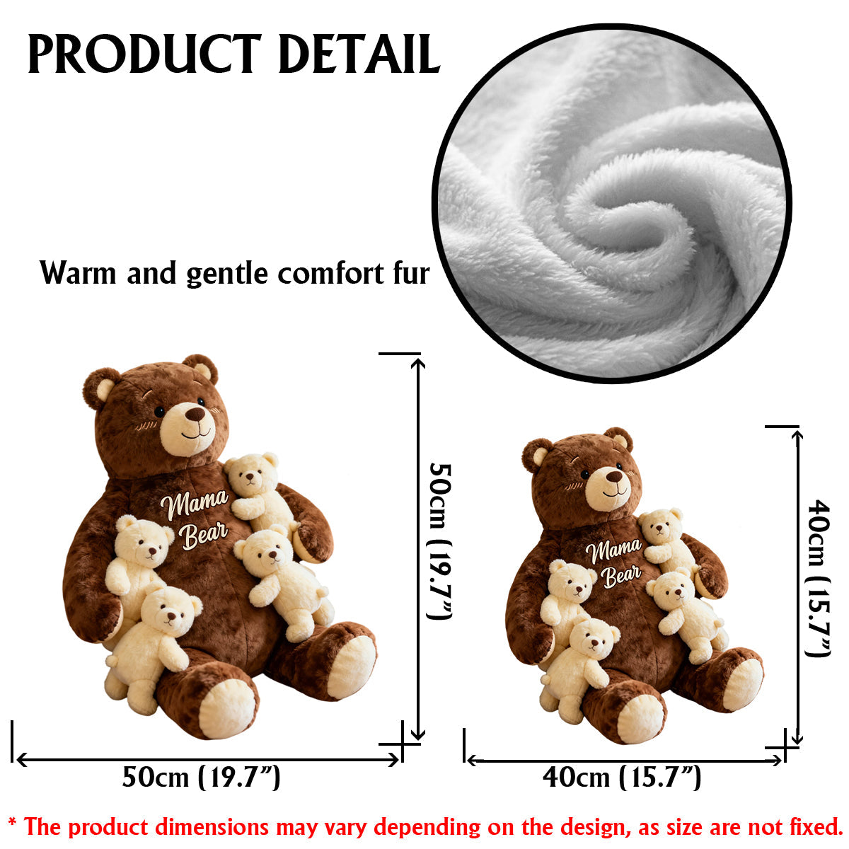 Coussin personnalisé en fausse fourrure « Maman Ours » en forme de maman