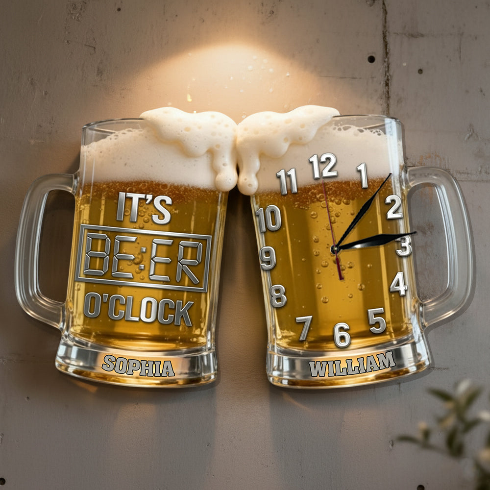 C'est l'heure de la bière ! - Horloge murale lumineuse LED personnalisée sur le thème de la bière