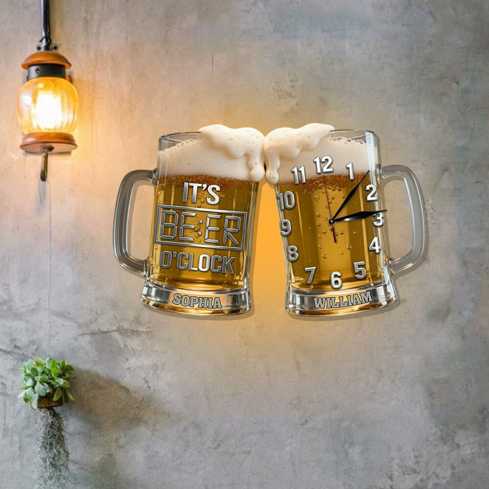 C'est l'heure de la bière ! - Horloge murale lumineuse LED personnalisée sur le thème de la bière