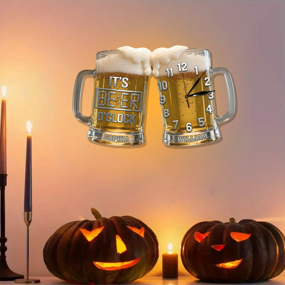 C'est l'heure de la bière ! - Horloge murale lumineuse LED personnalisée sur le thème de la bière