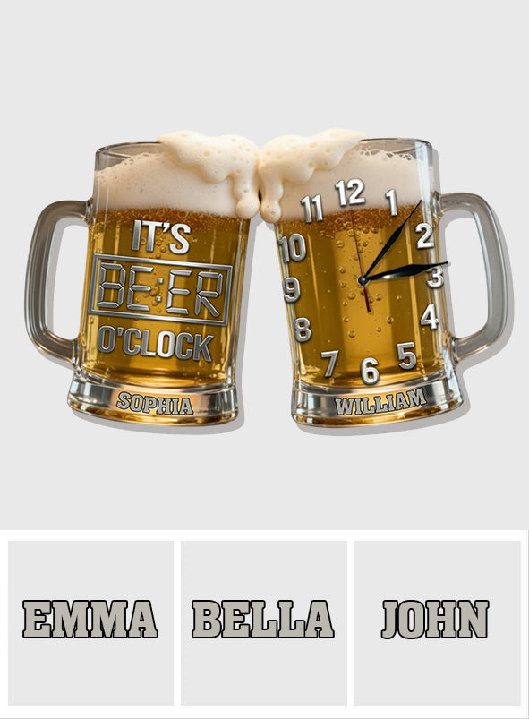 C'est l'heure de la bière ! - Horloge murale lumineuse LED personnalisée sur le thème de la bière