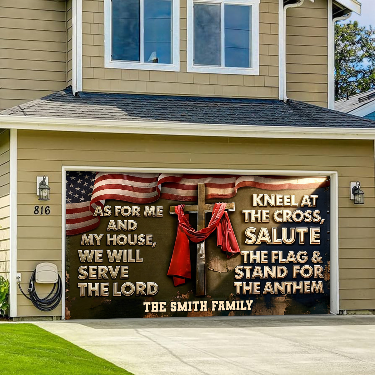 „Was mich und mein Haus betrifft“ – personalisiertes christliches Garagentorbanner