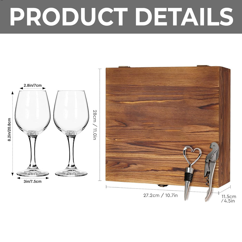 Growing Old Together - Personalized Couple Wine Glasses Set With Wooden Box
