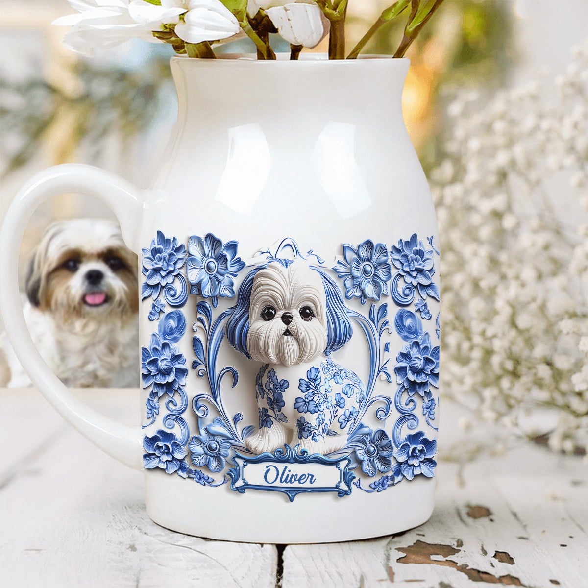 Vase à fleurs en céramique personnalisé pour chien Shih Tzu mignon