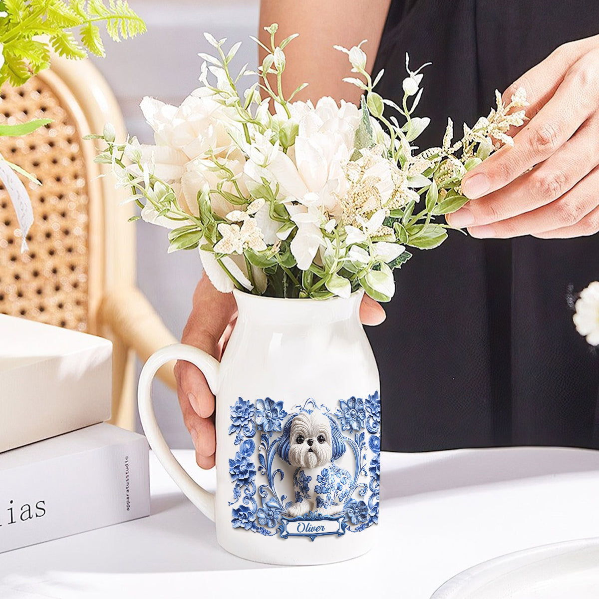 Vase à fleurs en céramique personnalisé pour chien Shih Tzu mignon
