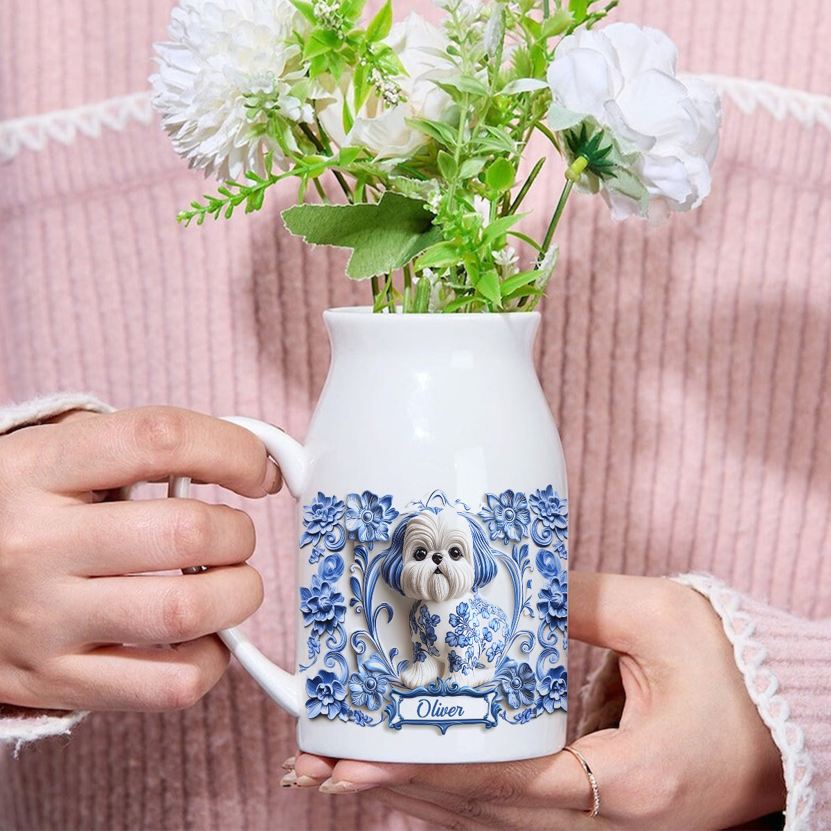 Vase à fleurs en céramique personnalisé pour chien Shih Tzu mignon