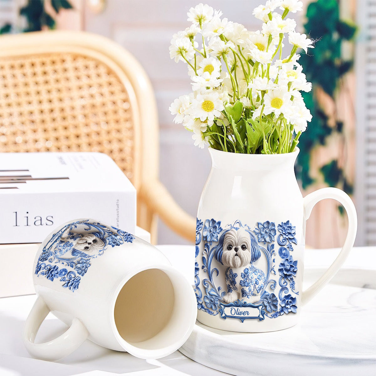 Vase à fleurs en céramique personnalisé pour chien Shih Tzu mignon