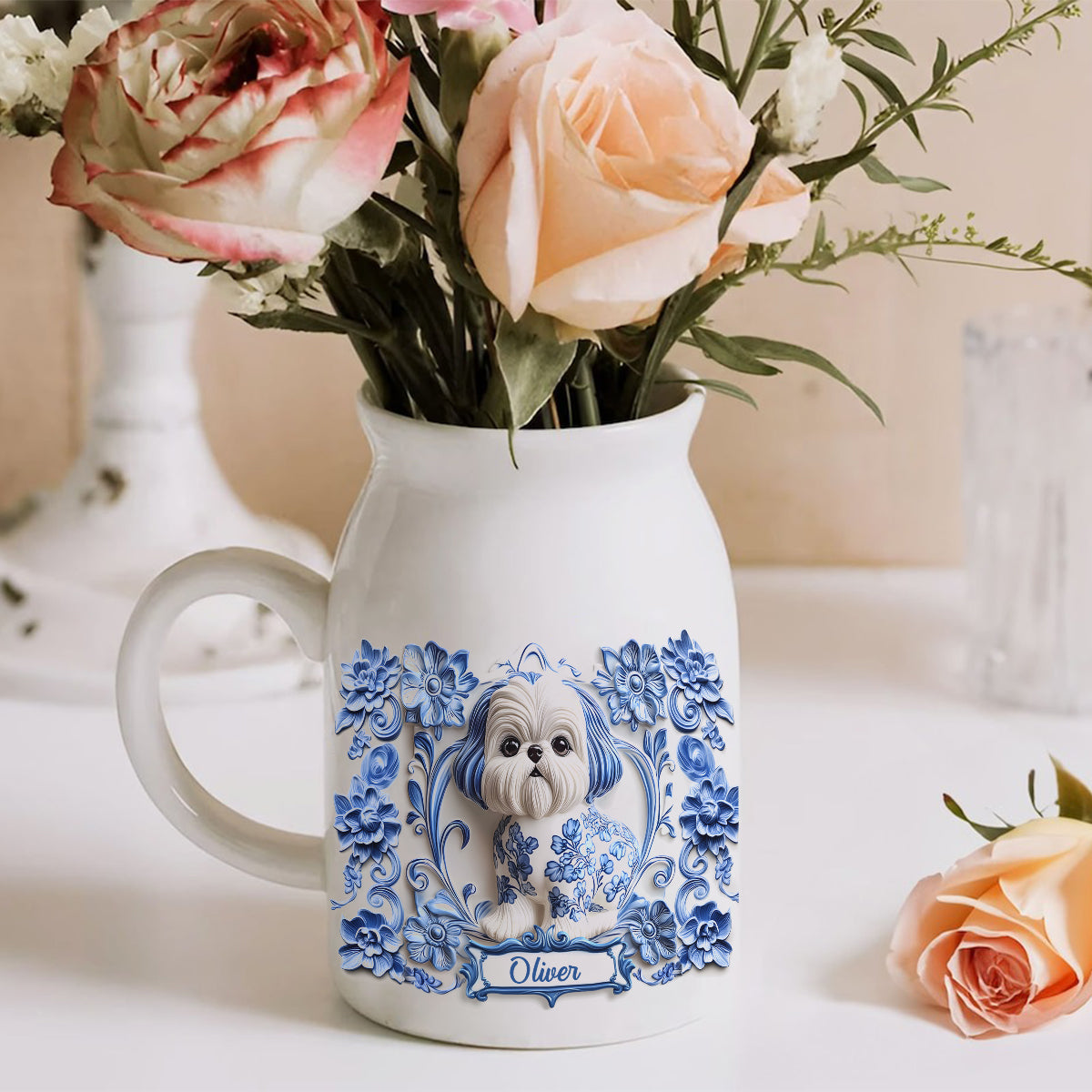 Vase à fleurs en céramique personnalisé pour chien Shih Tzu mignon