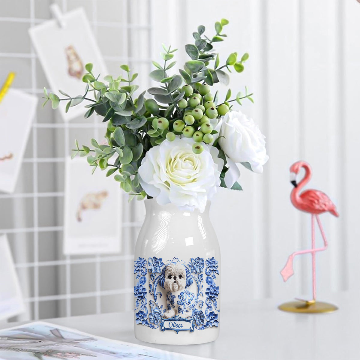 Vase à fleurs en céramique personnalisé pour chien Shih Tzu mignon