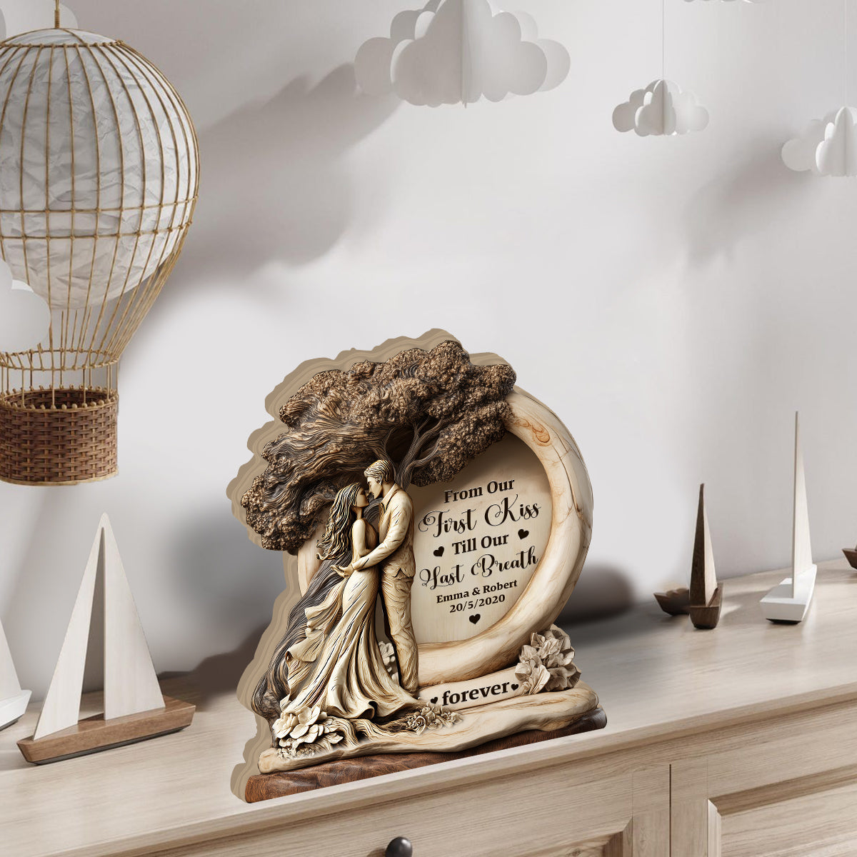 From Our First Kiss Till Our Last Breath - Personalized Couple Custom Shaped Wood Plaque