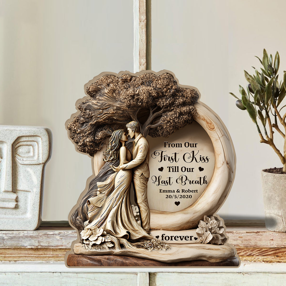 From Our First Kiss Till Our Last Breath - Personalized Couple Custom Shaped Wood Plaque