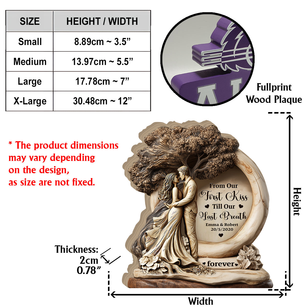 From Our First Kiss Till Our Last Breath - Personalized Couple Custom Shaped Wood Plaque