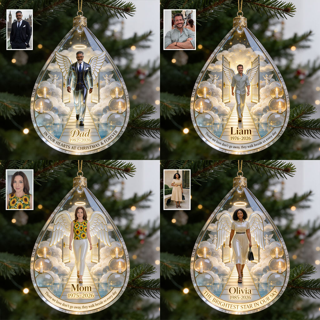 Heaven Memorial Angel Wings Christmas - Personalized Memorial Ornament