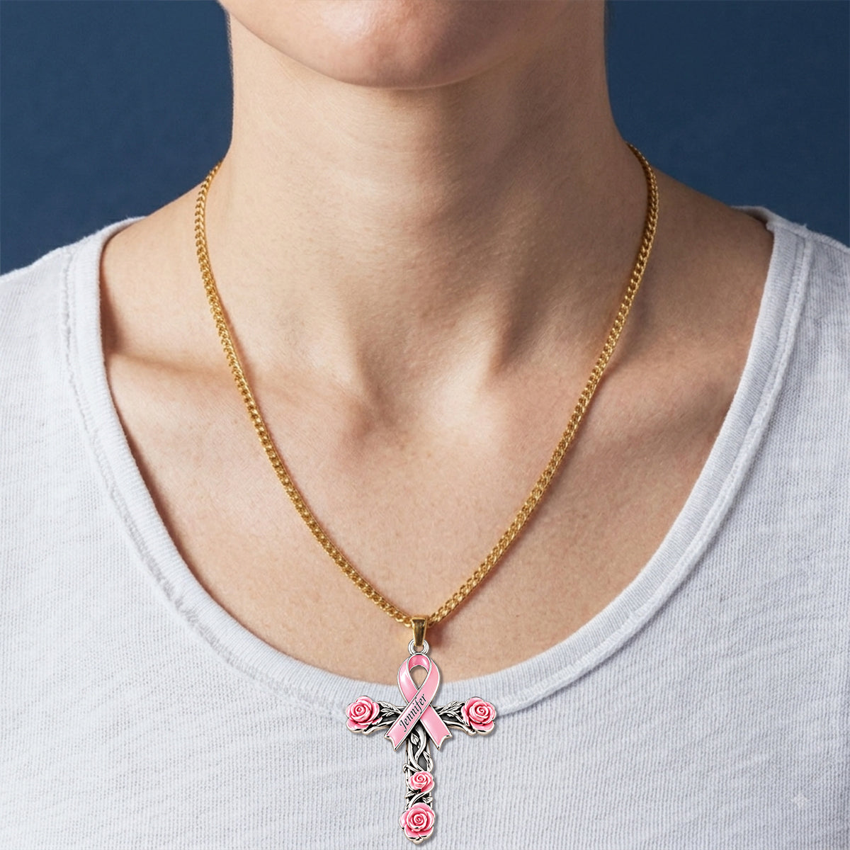 Glaube Hoffnung Liebe Band - Personalisierte Brustkrebsbewusstsein Metallanhänger Halskette
