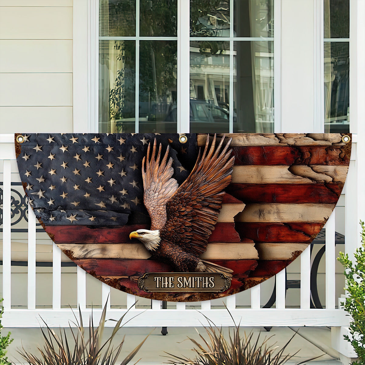 Gott segne Amerika – Personalisierte, gefaltete Fächerflagge zum Unabhängigkeitstag/4. Juli