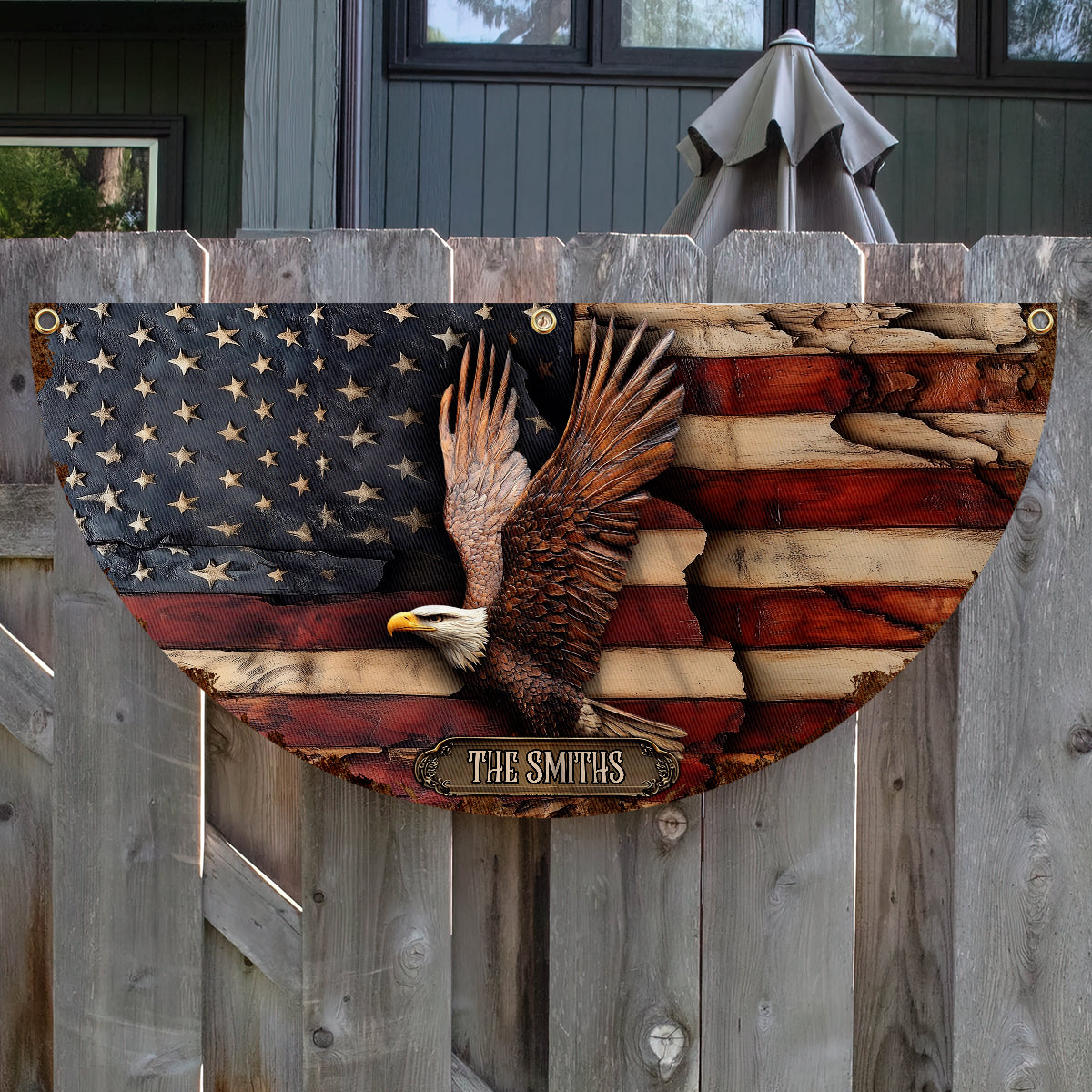 Gott segne Amerika – Personalisierte, gefaltete Fächerflagge zum Unabhängigkeitstag/4. Juli