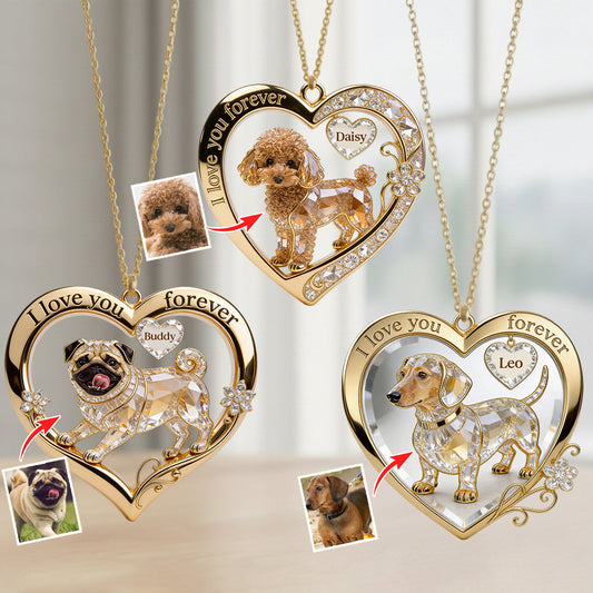 Je t'aimerai toujours. Téléchargez une photo et visualisez instantanément - Collier pendentif personnalisé en métal en forme de chien