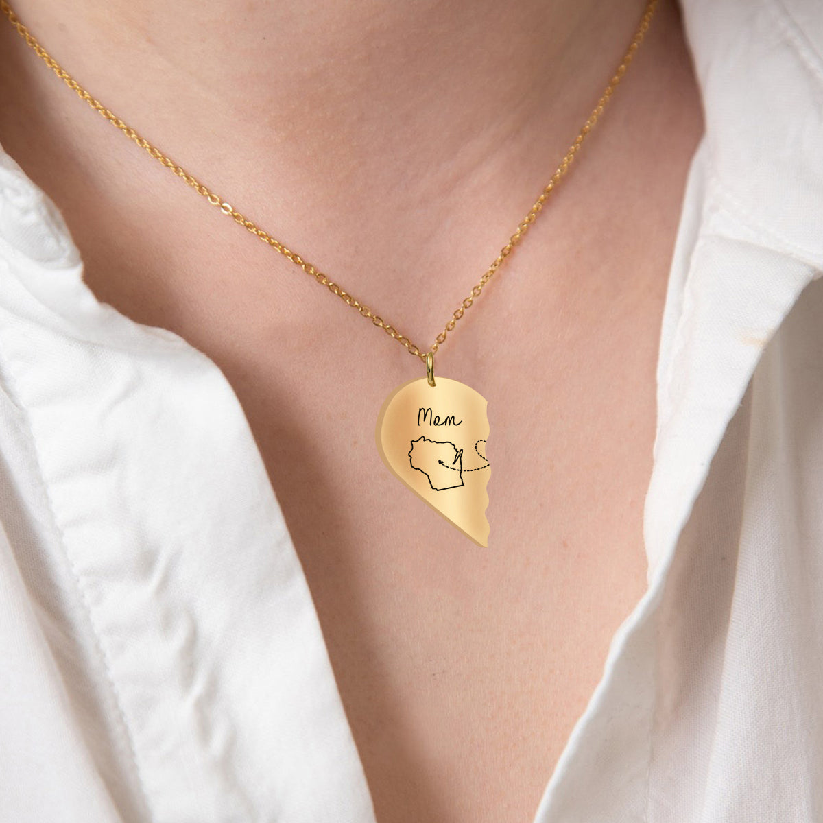Miles Apart But Close At Heart - Personalized Mother Matching Pendant Necklace