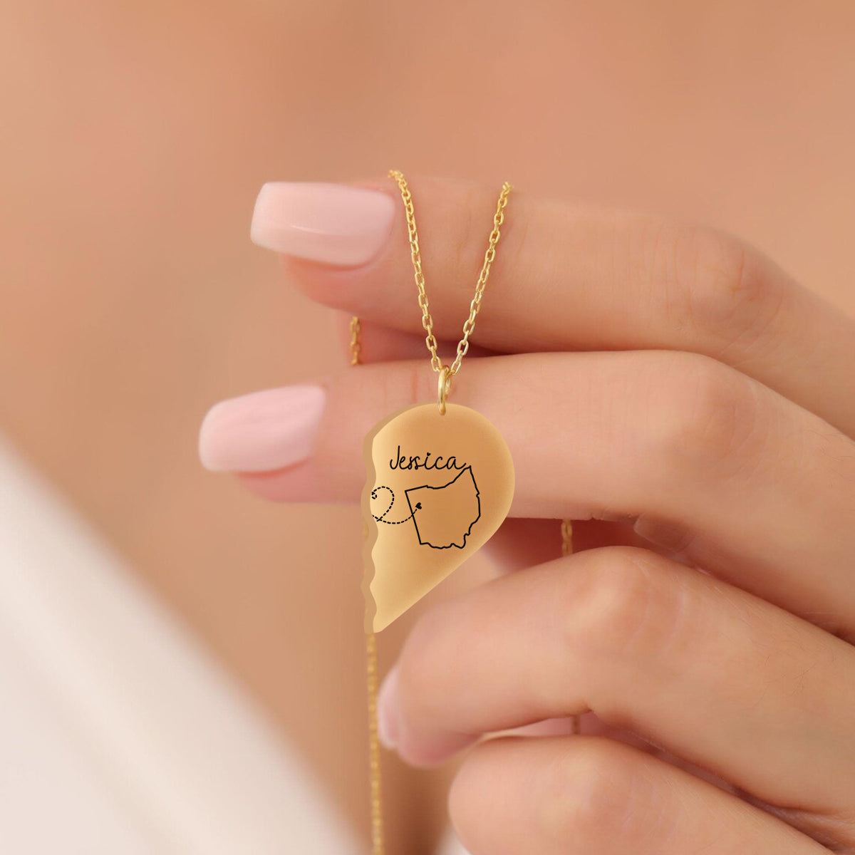 Miles Apart But Close At Heart - Personalized Mother Matching Pendant Necklace