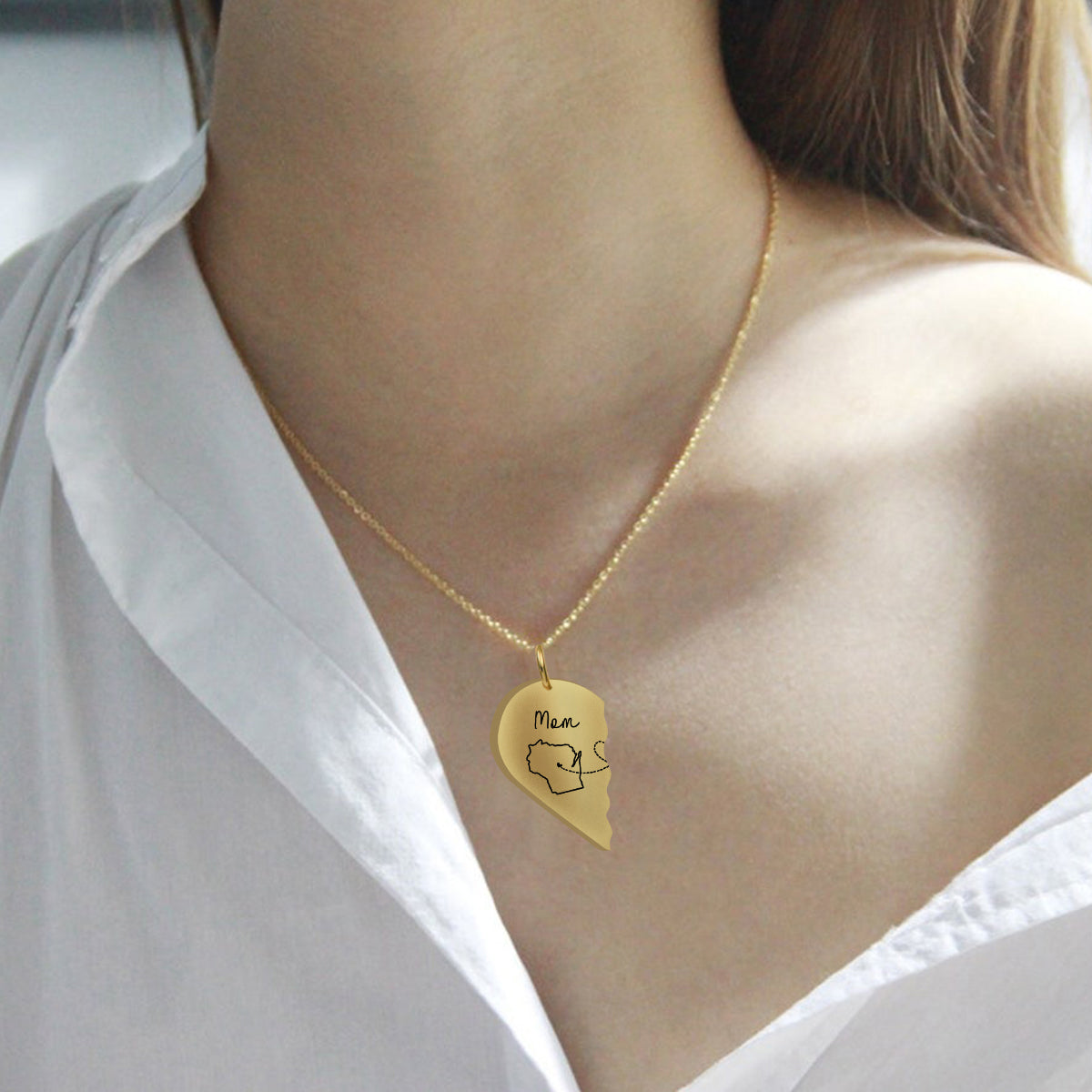 Miles Apart But Close At Heart - Personalized Mother Matching Pendant Necklace