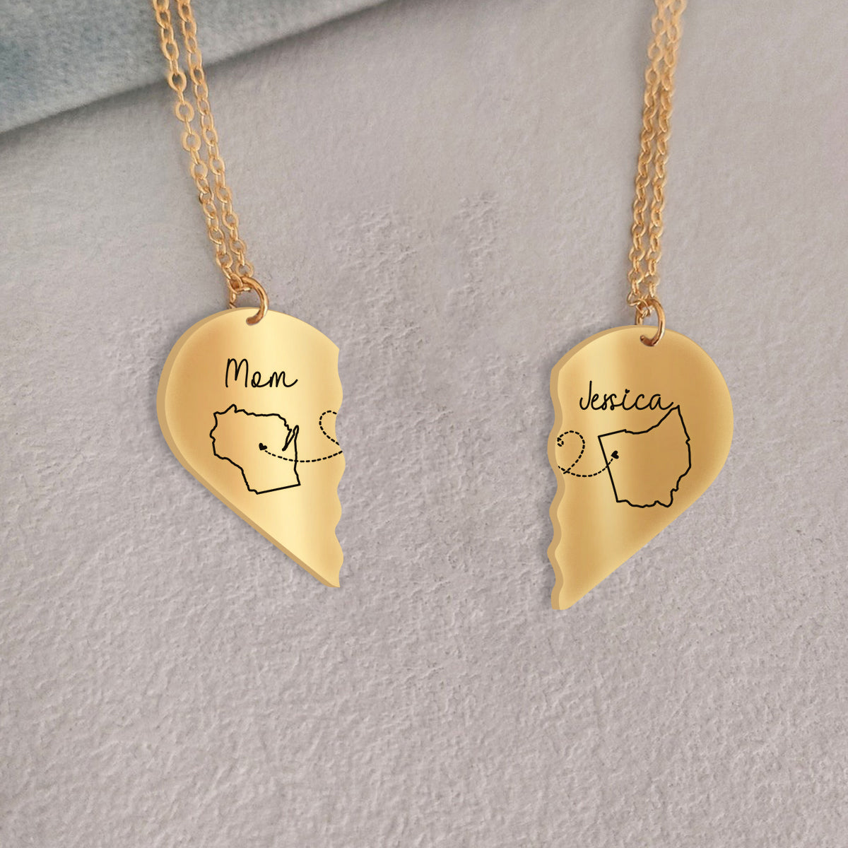Miles Apart But Close At Heart - Personalized Mother Matching Pendant Necklace