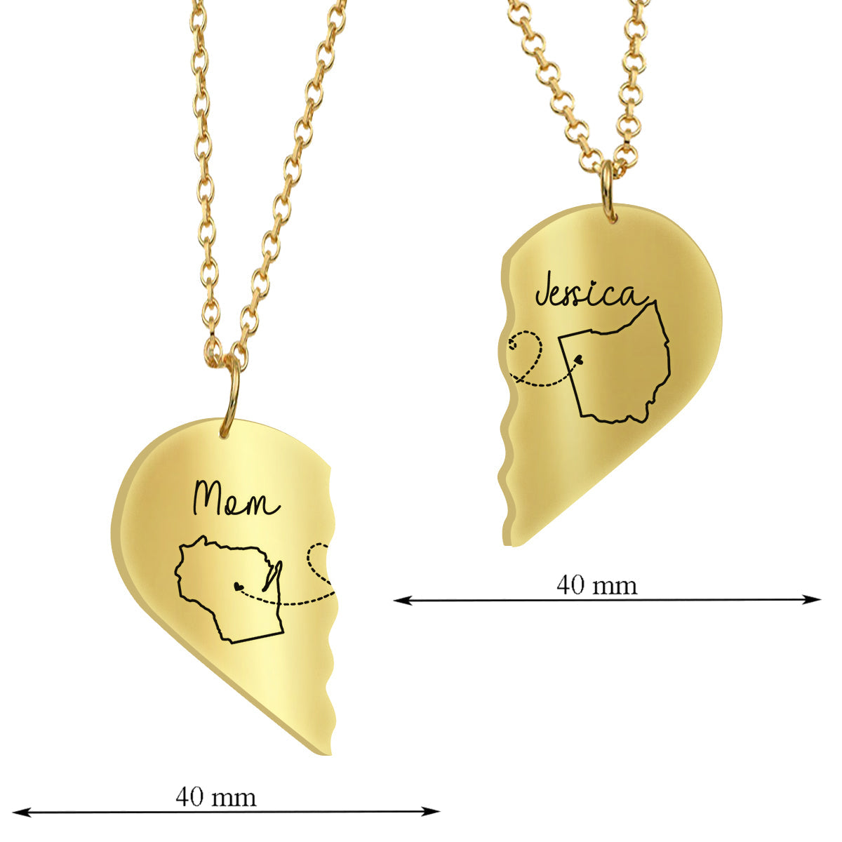 Miles Apart But Close At Heart - Personalized Mother Matching Pendant Necklace