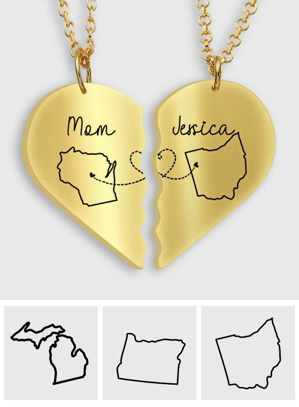 Miles Apart But Close At Heart - Personalized Mother Matching Pendant Necklace
