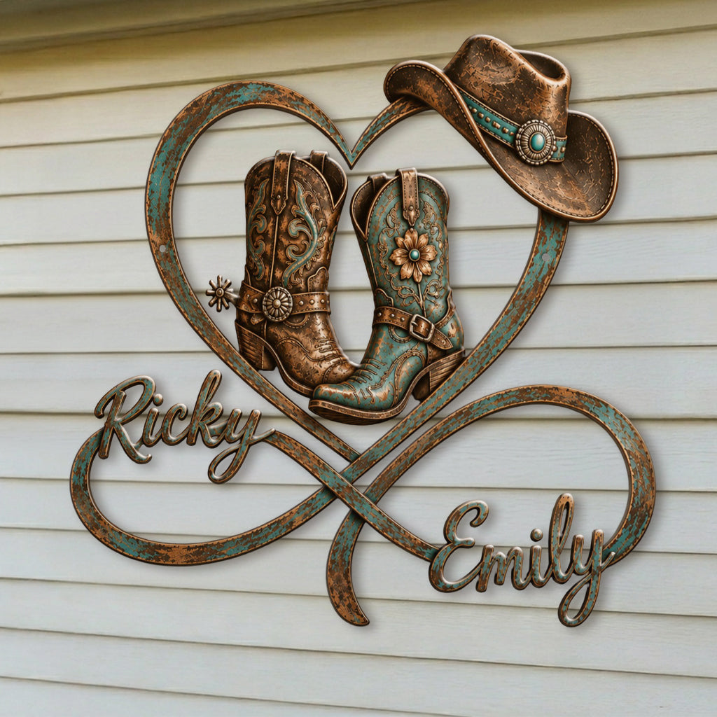 Cowboy & Cowgirl Paar Schlafzimmer Dekor, Bauernhaus Dekor - Personalisierte Western 3D Gedruckte Metalltafel