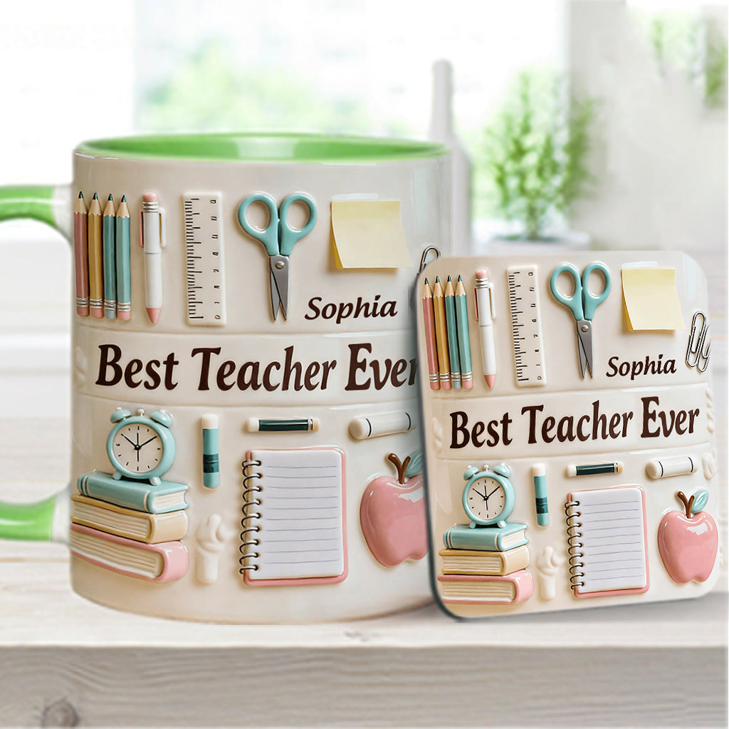 Bester Lehrer aller Zeiten – Personalisierte Tasse und Untersetzer mit Lehrermotiv
