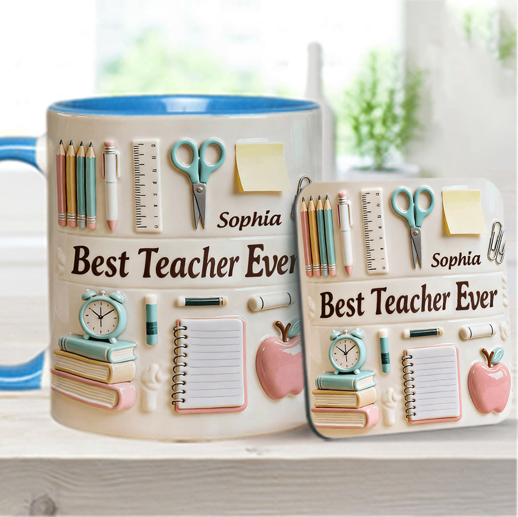 Bester Lehrer aller Zeiten – Personalisierte Tasse und Untersetzer mit Lehrermotiv