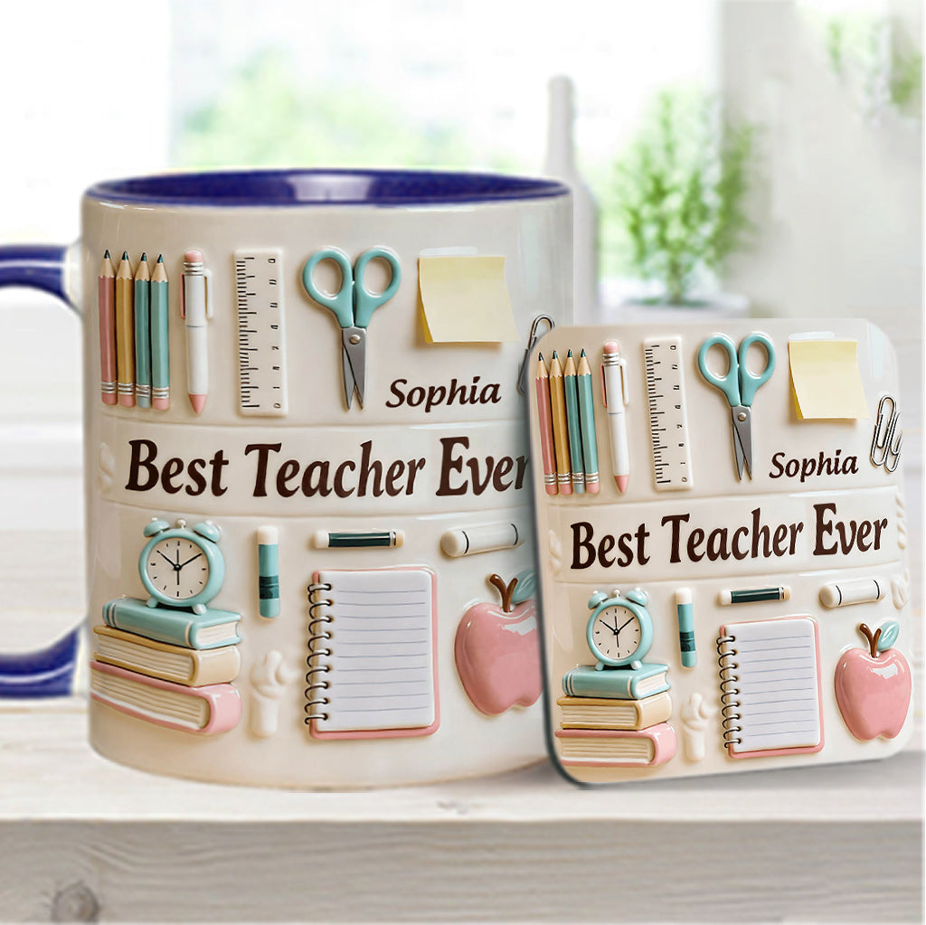 Bester Lehrer aller Zeiten – Personalisierte Tasse und Untersetzer mit Lehrermotiv