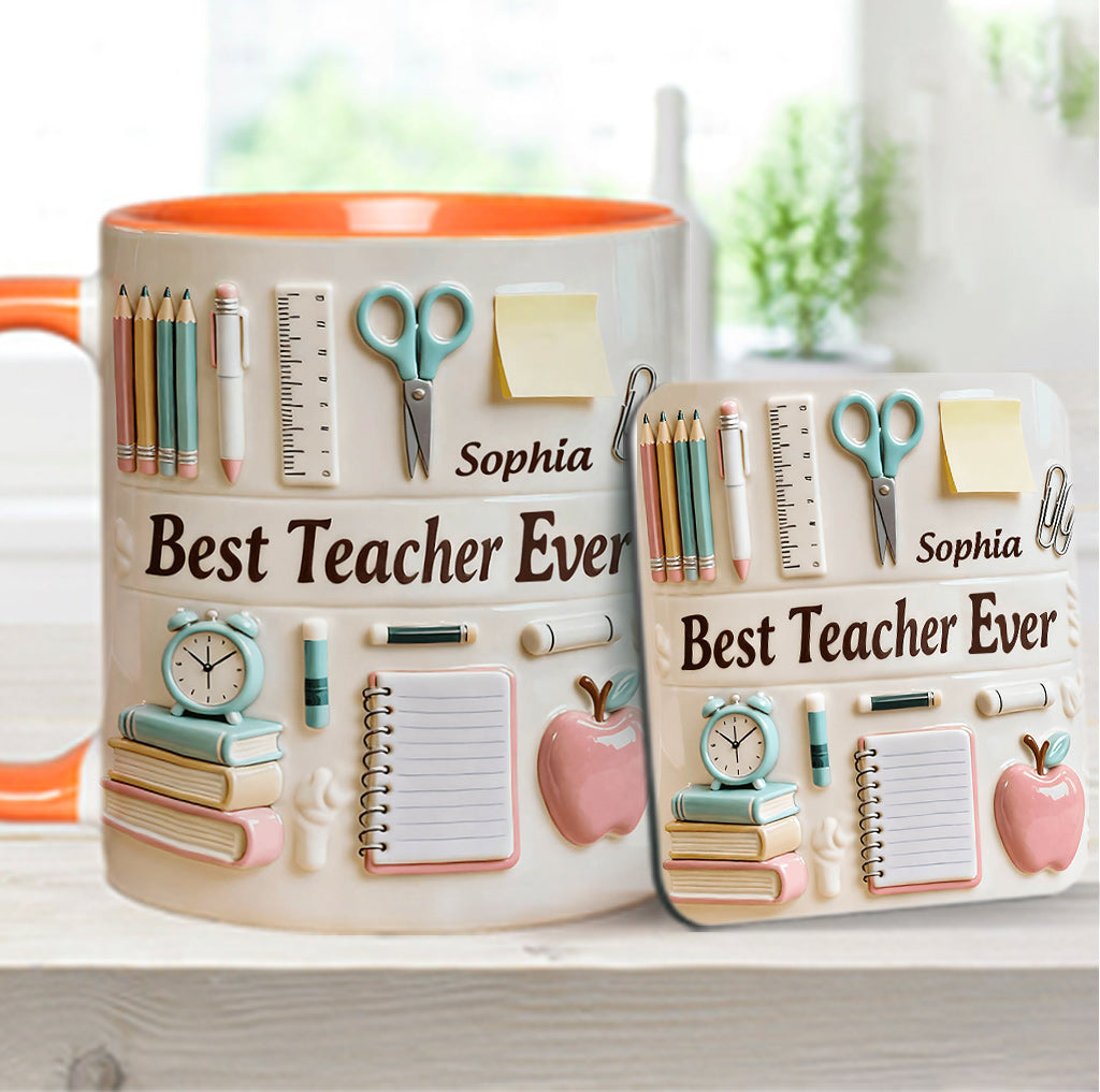 Bester Lehrer aller Zeiten – Personalisierte Tasse und Untersetzer mit Lehrermotiv