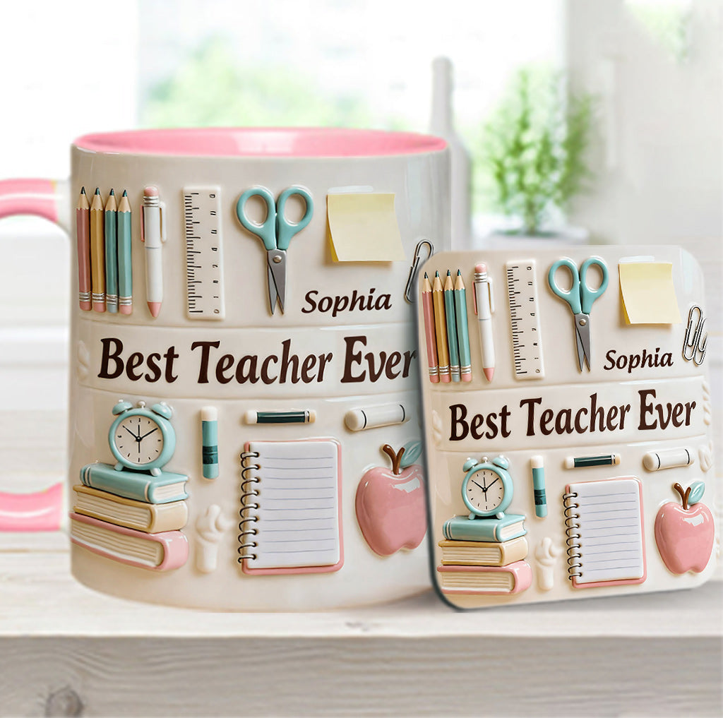 Bester Lehrer aller Zeiten – Personalisierte Tasse und Untersetzer mit Lehrermotiv
