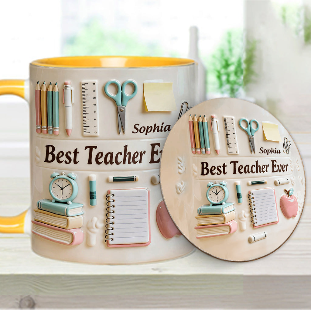 Bester Lehrer aller Zeiten – Personalisierte Tasse und Untersetzer mit Lehrermotiv