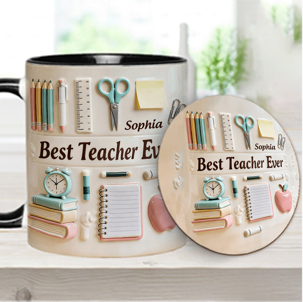 Bester Lehrer aller Zeiten – Personalisierte Tasse und Untersetzer mit Lehrermotiv