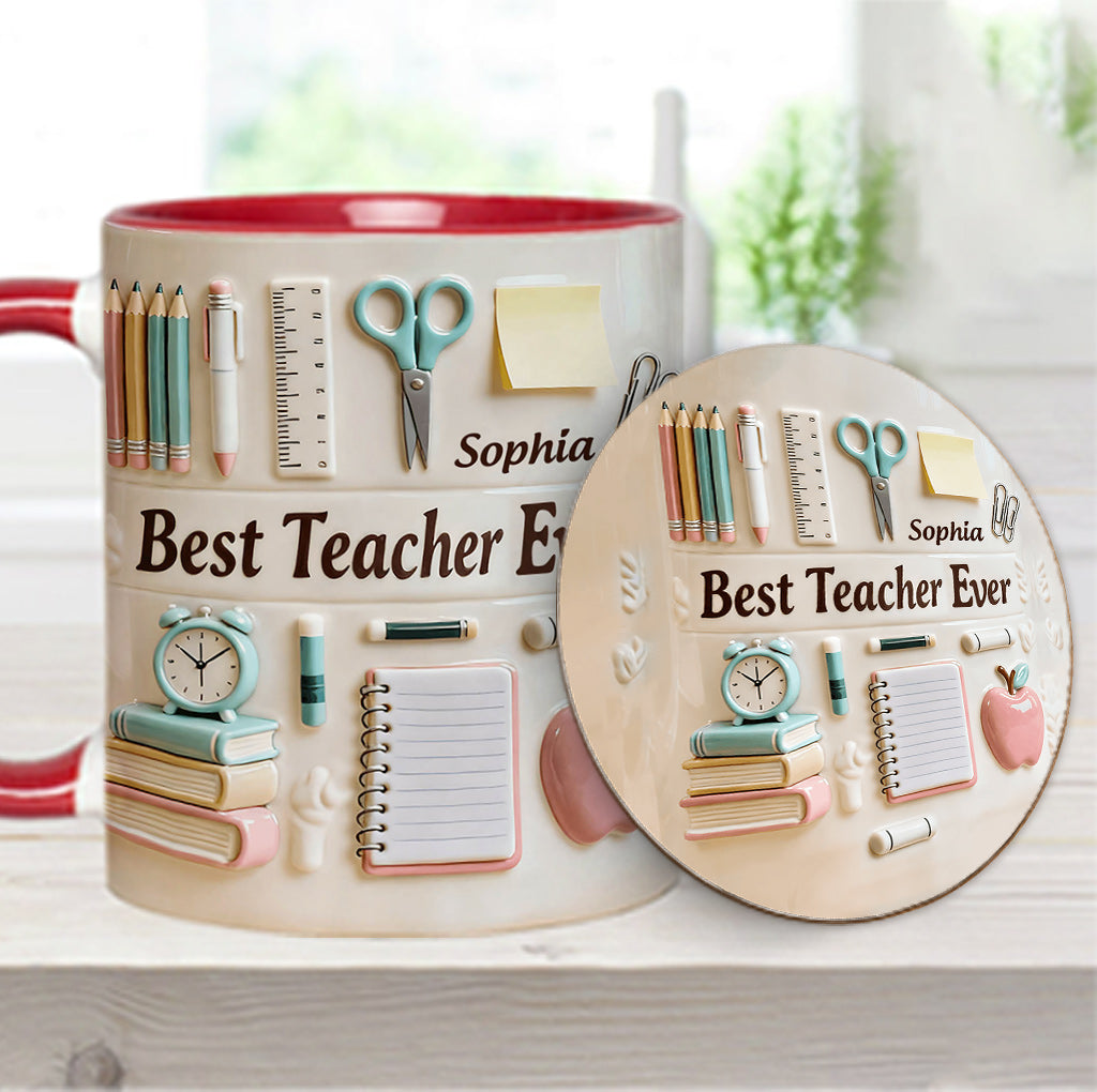 Bester Lehrer aller Zeiten – Personalisierte Tasse und Untersetzer mit Lehrermotiv
