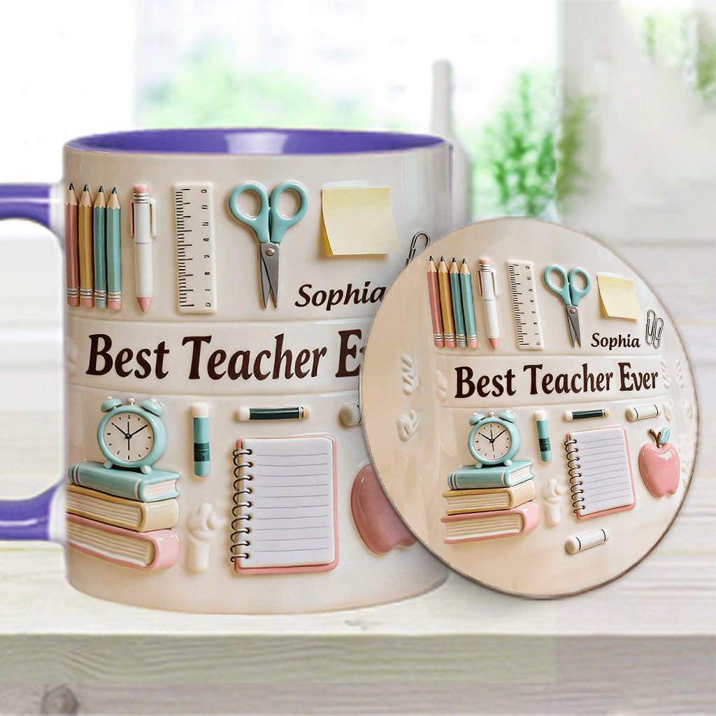 Bester Lehrer aller Zeiten – Personalisierte Tasse und Untersetzer mit Lehrermotiv