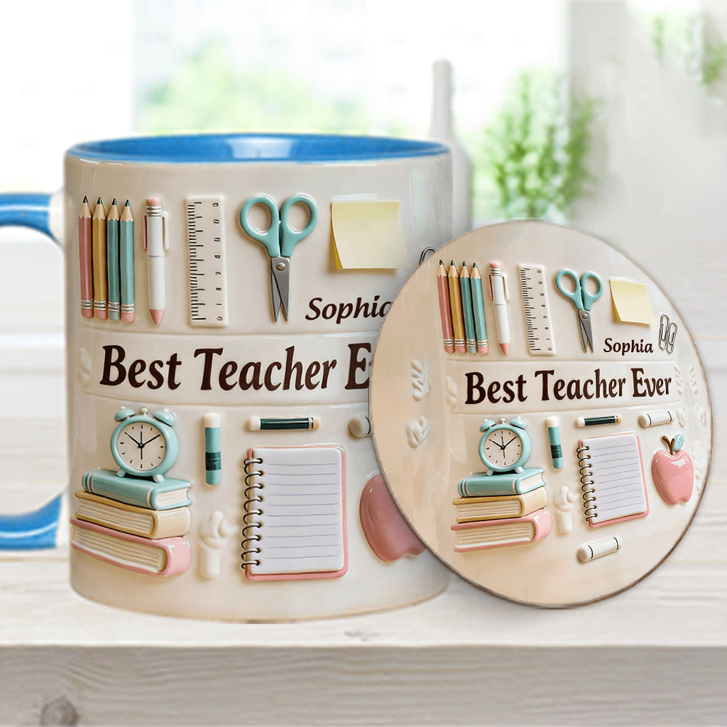 Bester Lehrer aller Zeiten – Personalisierte Tasse und Untersetzer mit Lehrermotiv