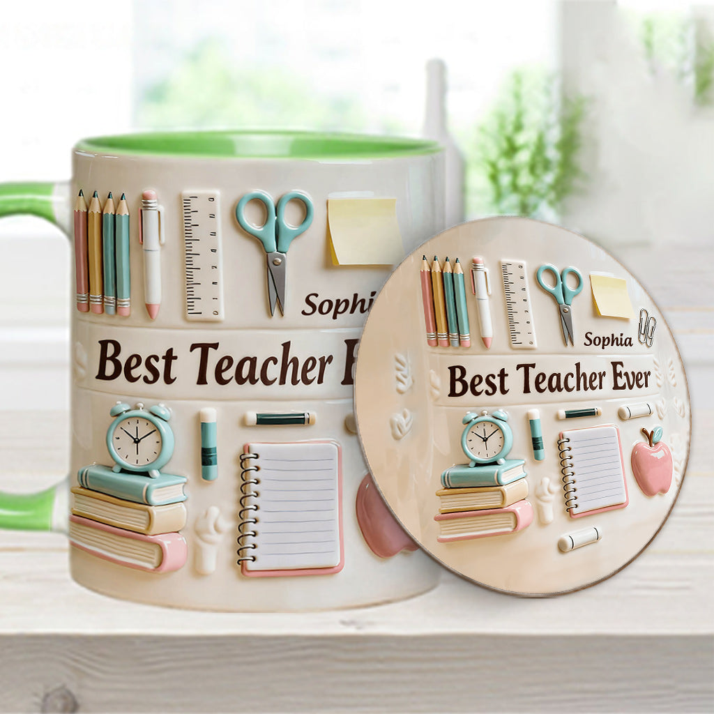 Bester Lehrer aller Zeiten – Personalisierte Tasse und Untersetzer mit Lehrermotiv